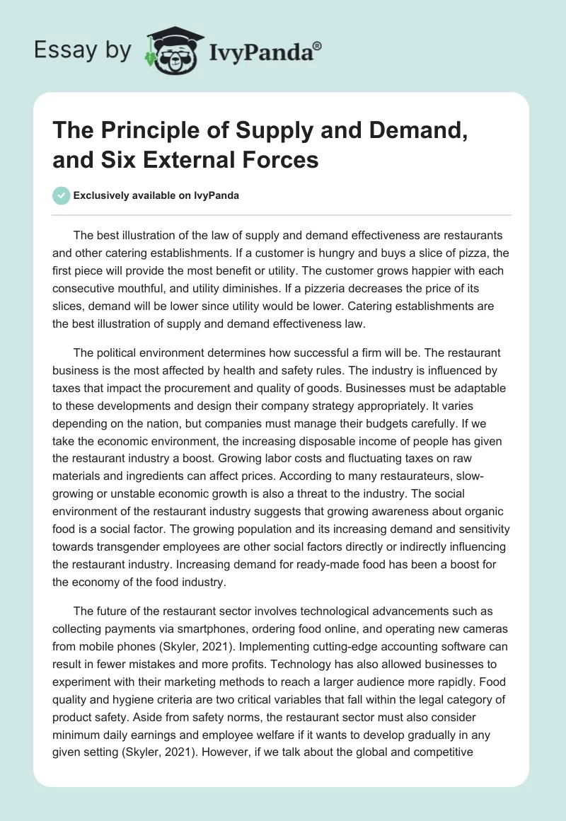 The Principle of Supply and Demand, and Six External Forces. Page 1