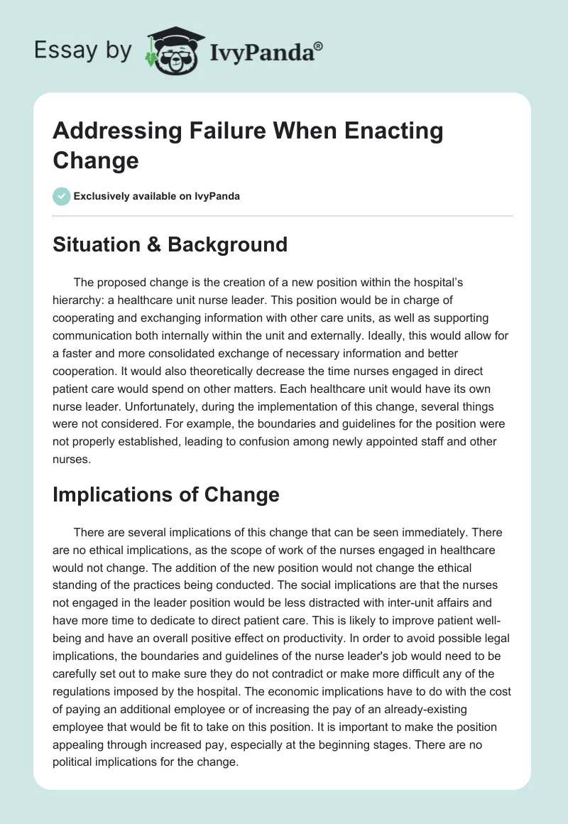 Addressing Failure When Enacting Change. Page 1