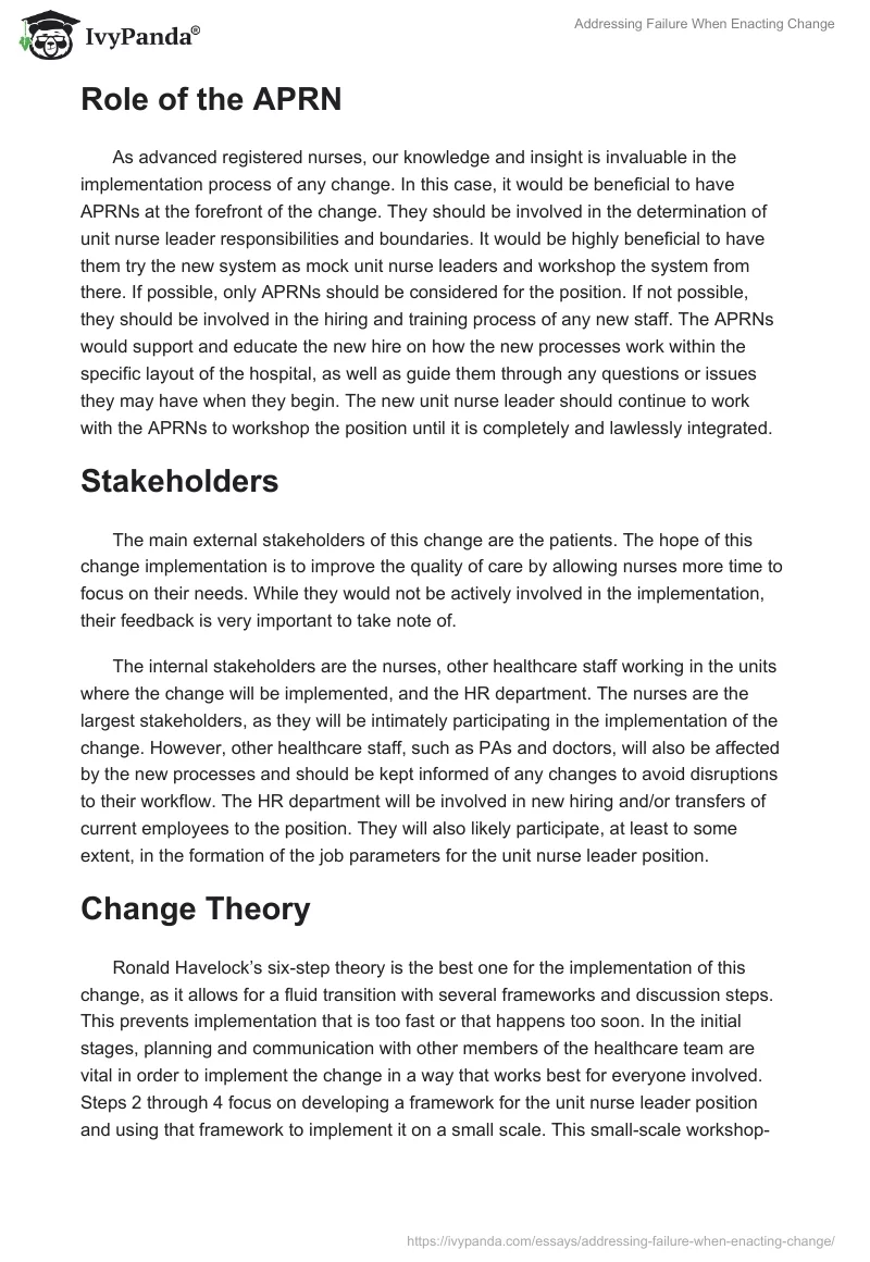 Addressing Failure When Enacting Change. Page 2