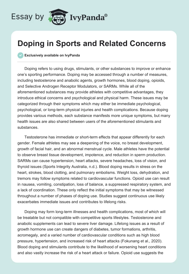 Doping in Sports and Related Concerns. Page 1