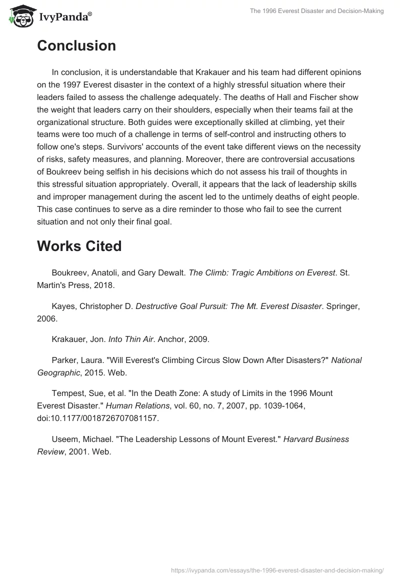 The 1996 Everest Disaster and Decision-Making. Page 4