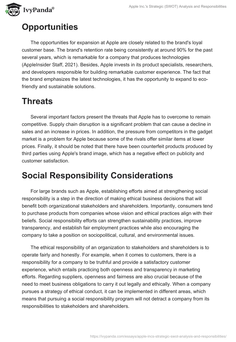 Apple Inc.'s Strategic (SWOT) Analysis and Responsibilities. Page 2