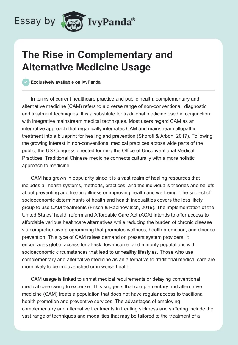 The Rise in Complementary and Alternative Medicine Usage. Page 1