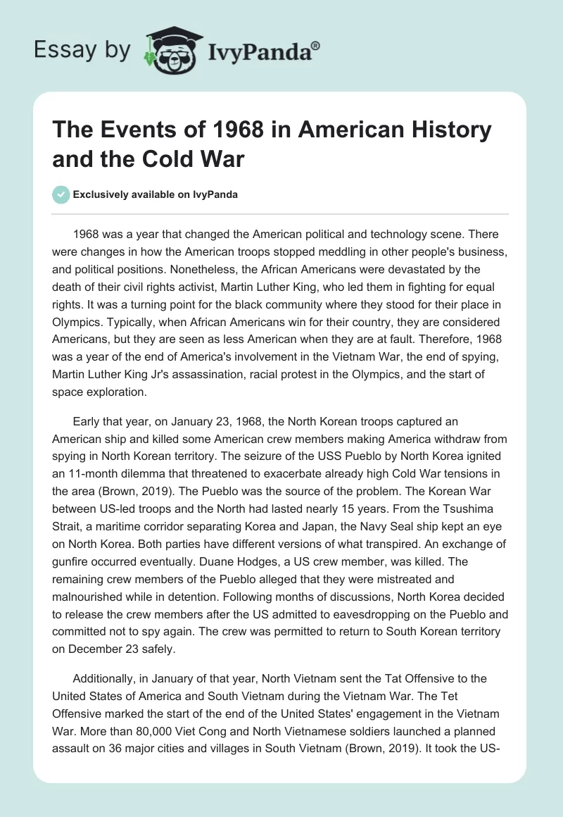 The Events of 1968 in American History and the Cold War. Page 1