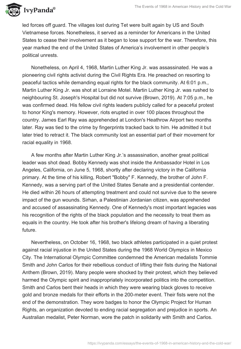 The Events of 1968 in American History and the Cold War. Page 2