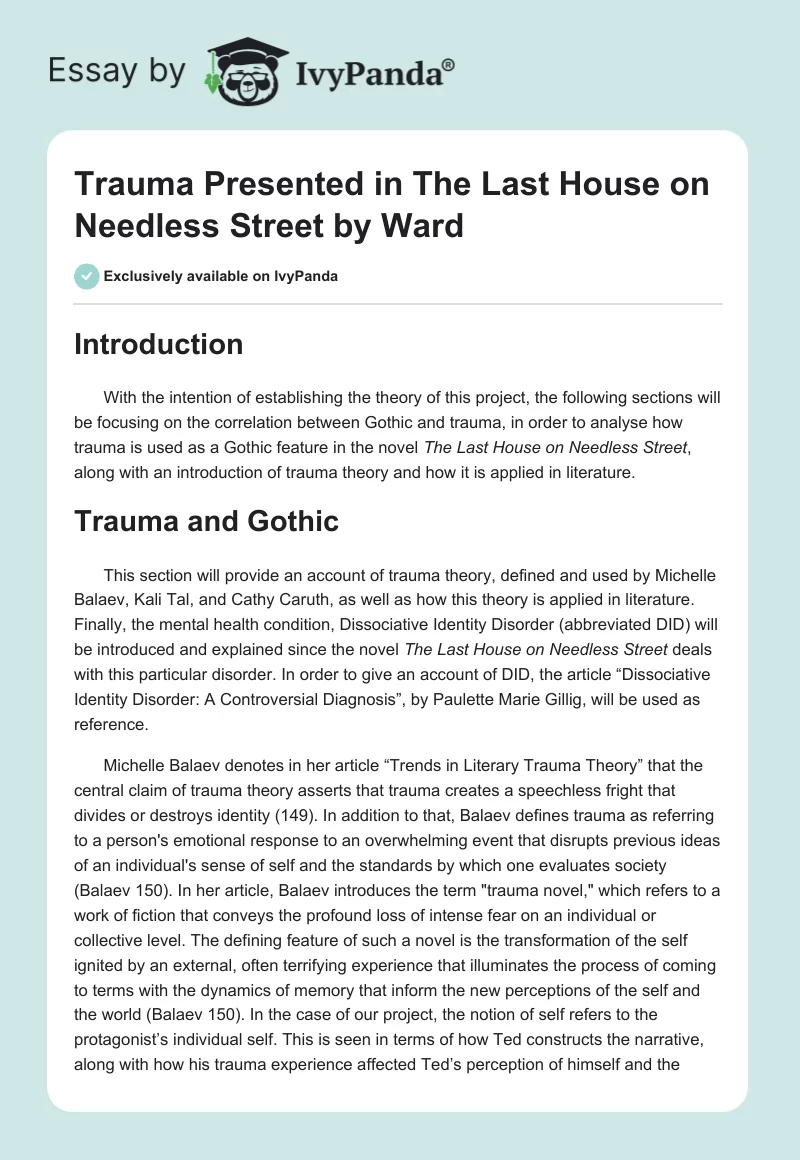 Trauma Presented in The Last House on Needless Street by Ward. Page 1