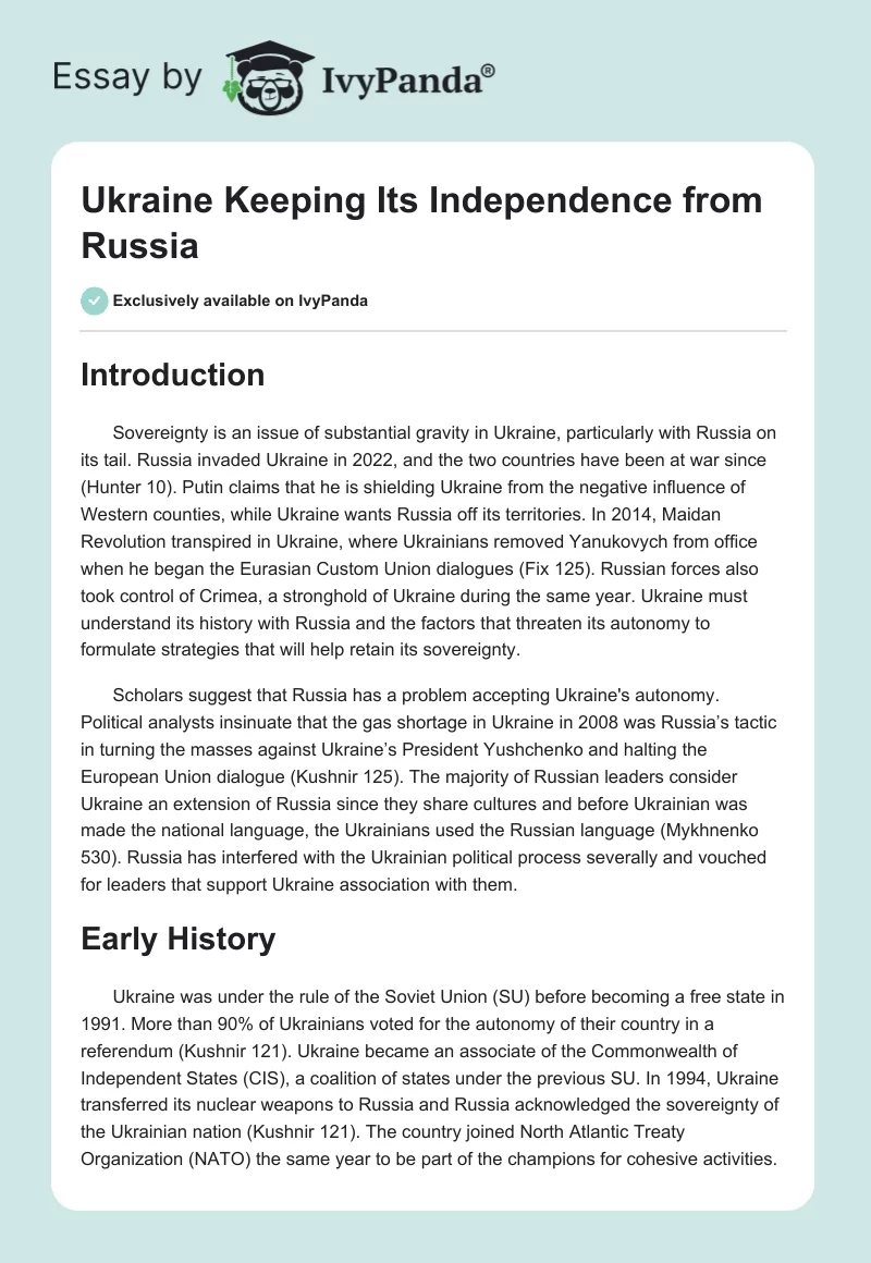 Ukraine Keeping Its Independence from Russia. Page 1