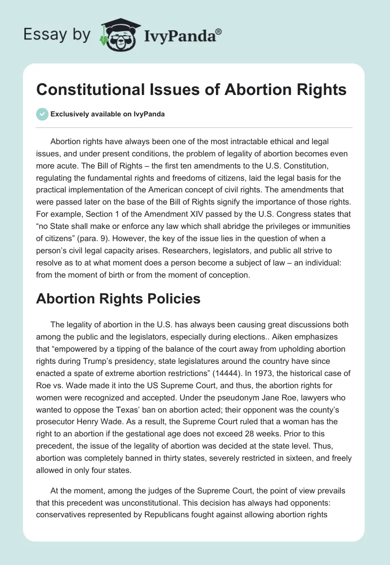Constitutional Issues of Abortion Rights. Page 1