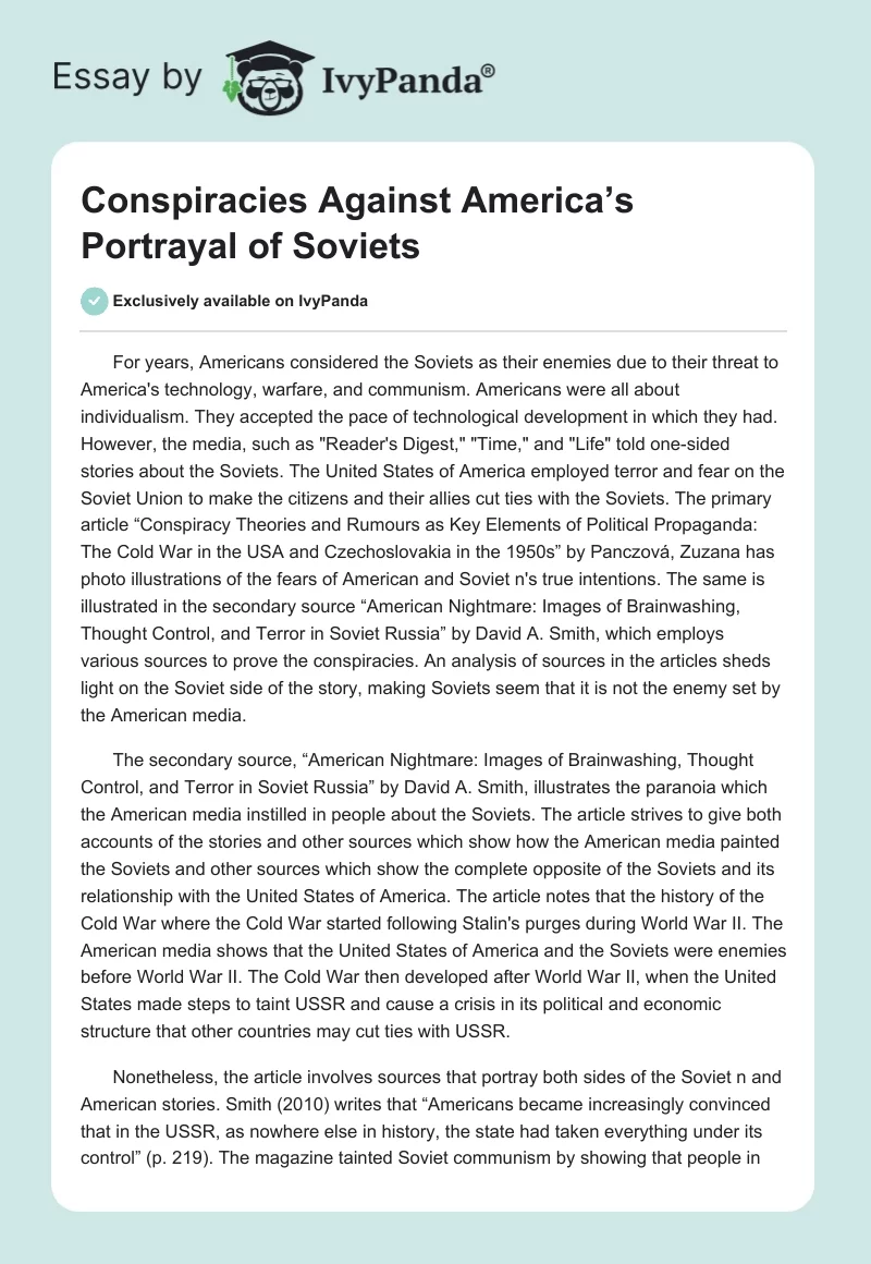 Conspiracies Against America’s Portrayal of Soviets. Page 1