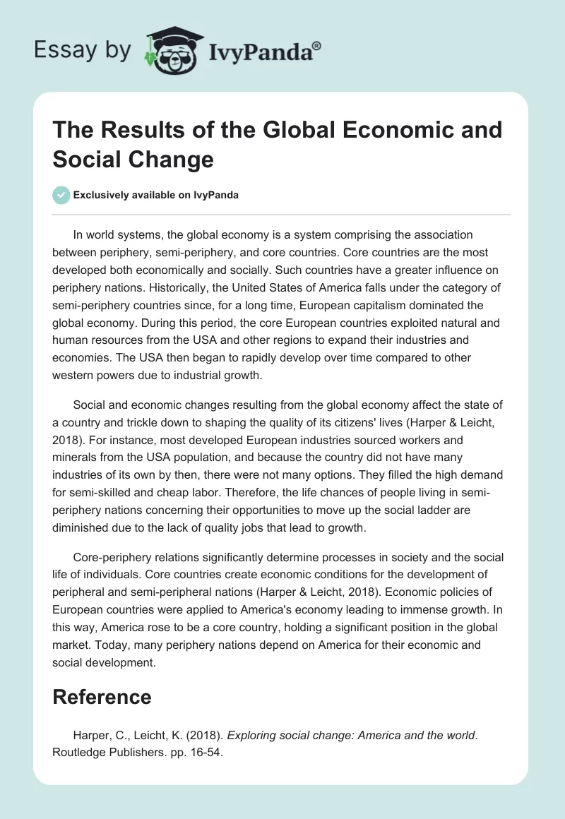 The Results of the Global Economic and Social Change. Page 1
