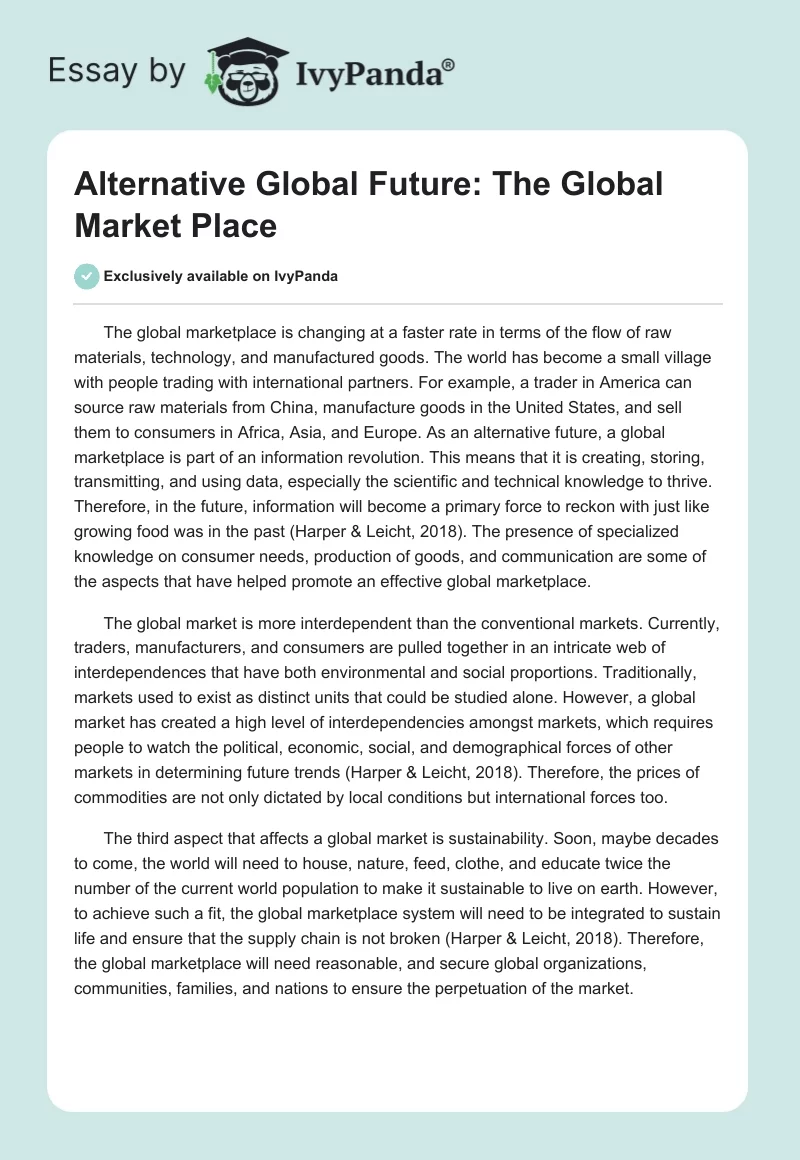 Alternative Global Future: The Global Market Place. Page 1
