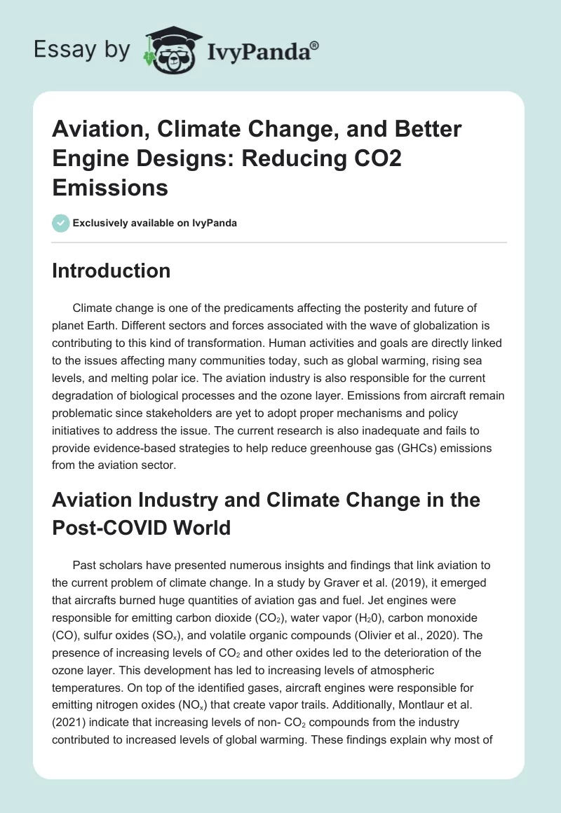 Aviation, Climate Change, and Better Engine Designs: Reducing CO2 Emissions. Page 1