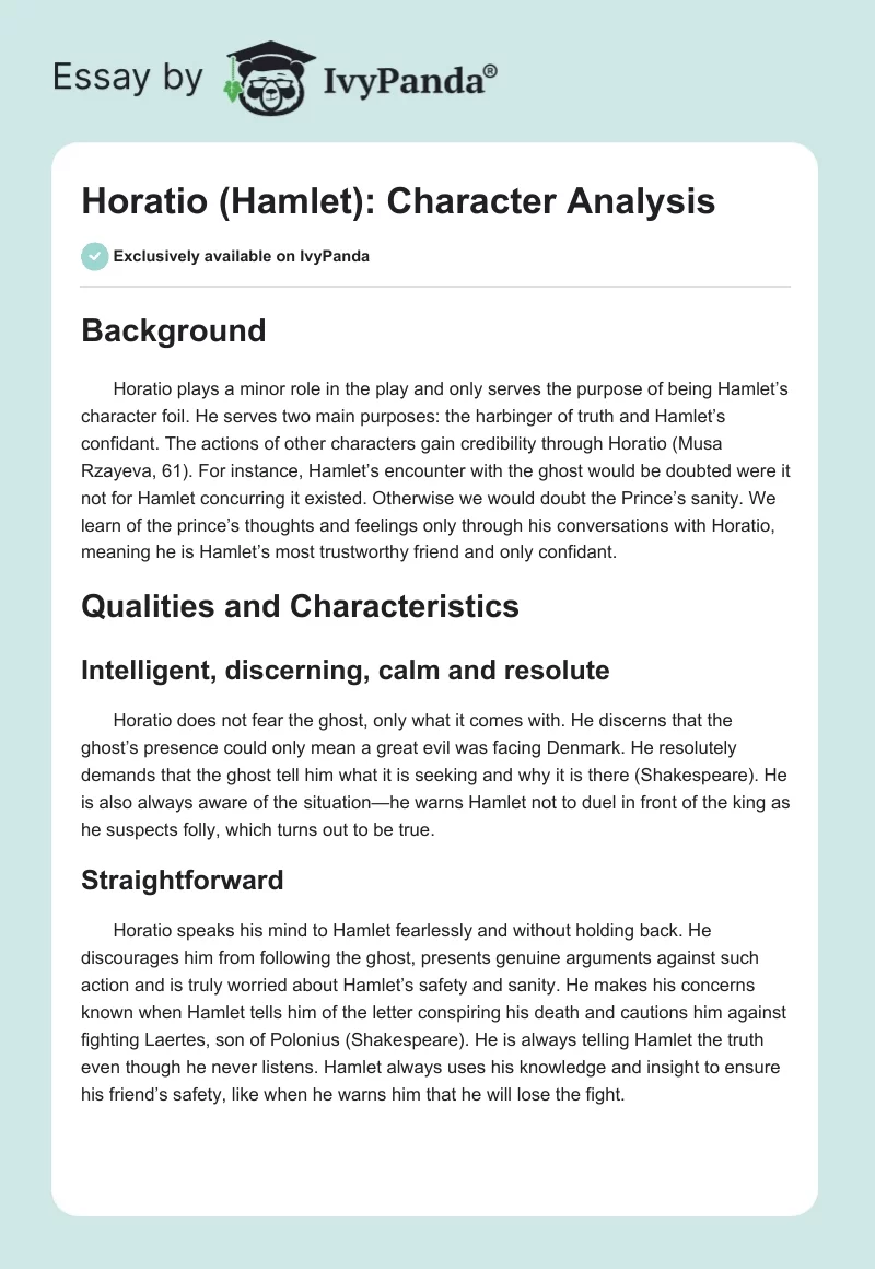 Horatio (Hamlet): Character Analysis. Page 1
