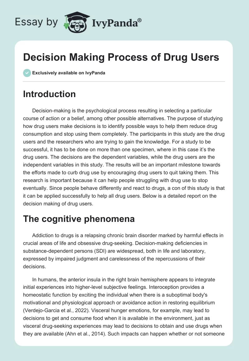 Decision Making Process of Drug Users. Page 1