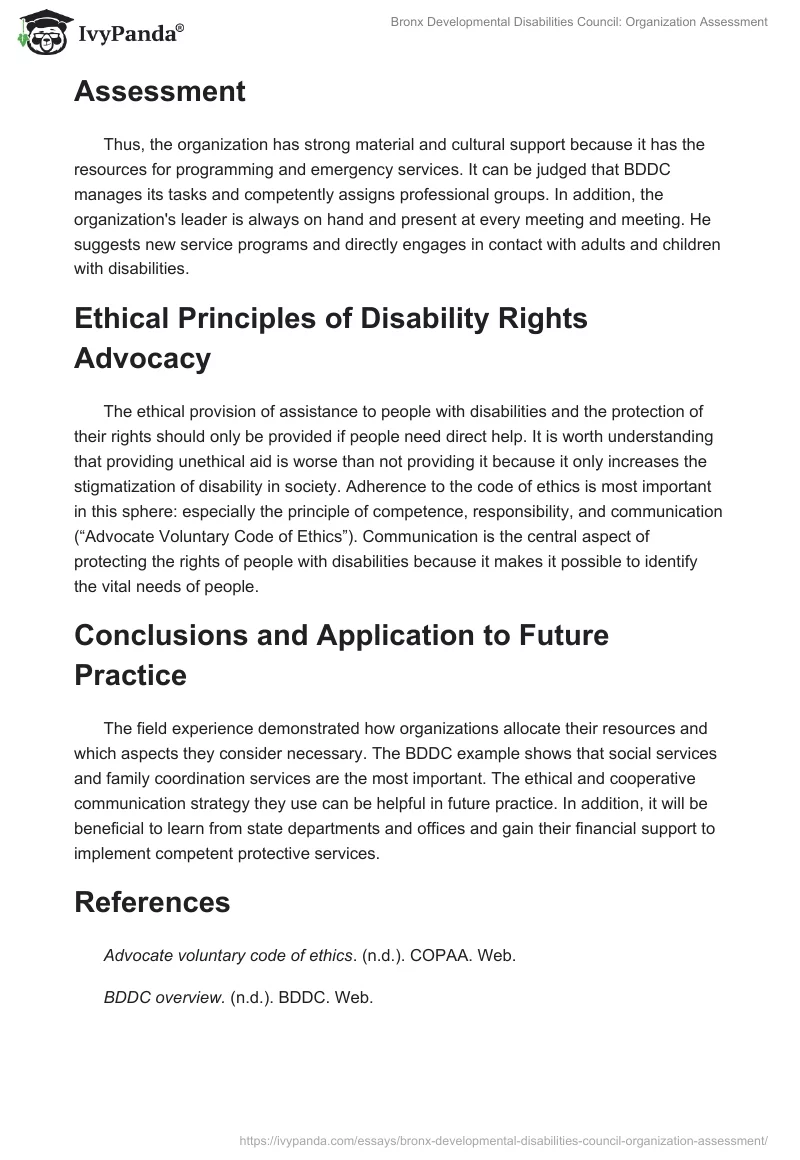 Bronx Developmental Disabilities Council: Organization Assessment. Page 2