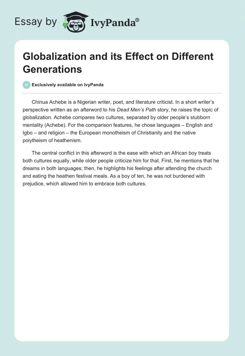 Globalization and its Effect on Different Generations. Page 1