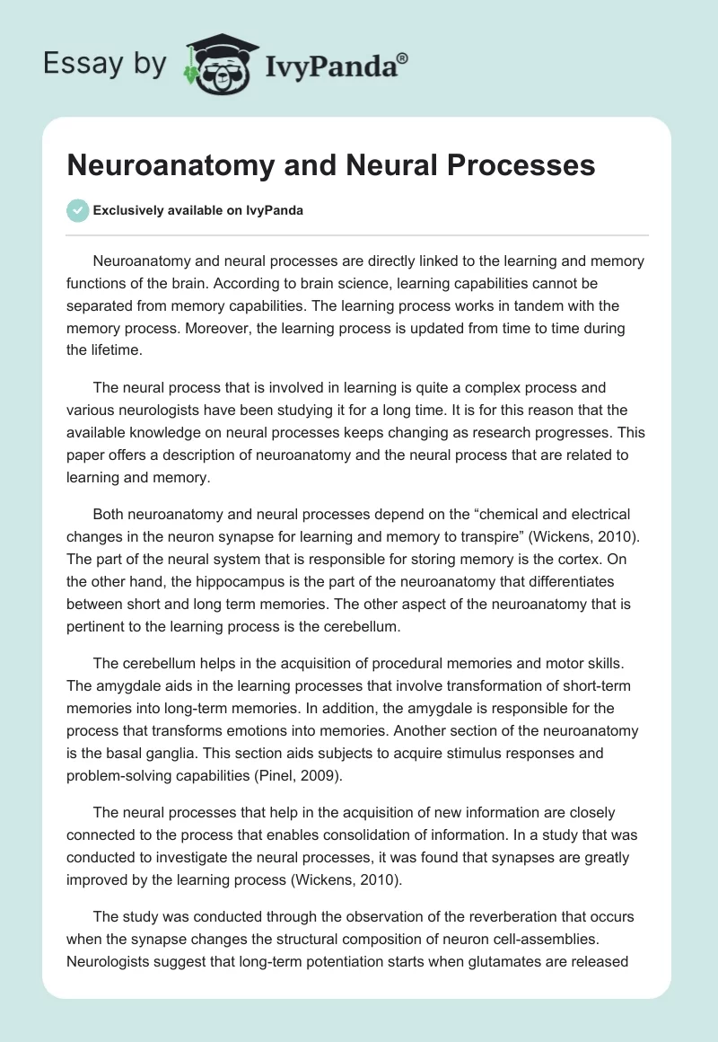Neuroanatomy and Neural Processes. Page 1