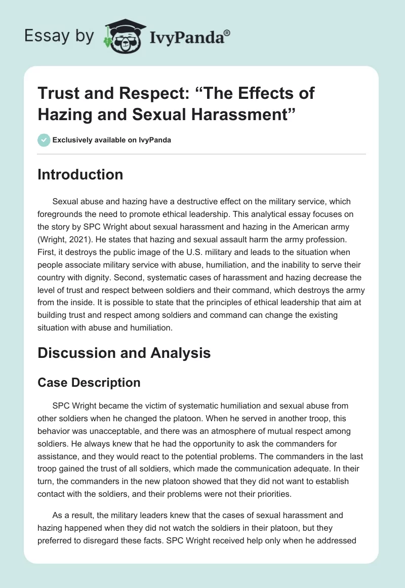 Trust and Respect: “The Effects of Hazing and Sexual Harassment”. Page 1