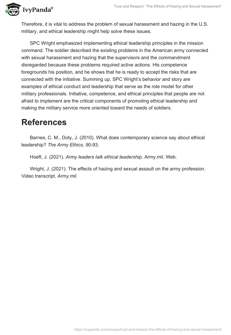 Trust and Respect: “The Effects of Hazing and Sexual Harassment”. Page 4