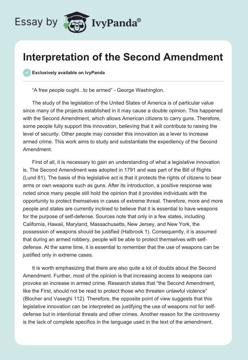 Interpretation of the Second Amendment. Page 1