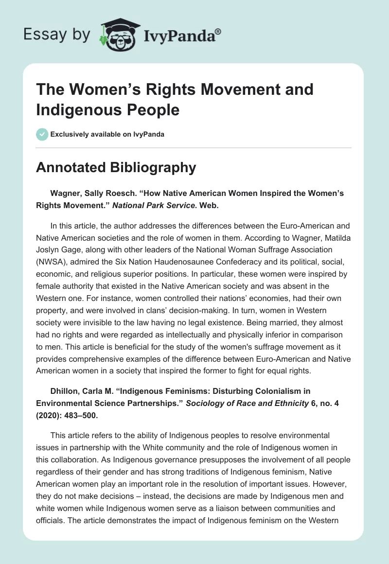 The Women’s Rights Movement and Indigenous People. Page 1