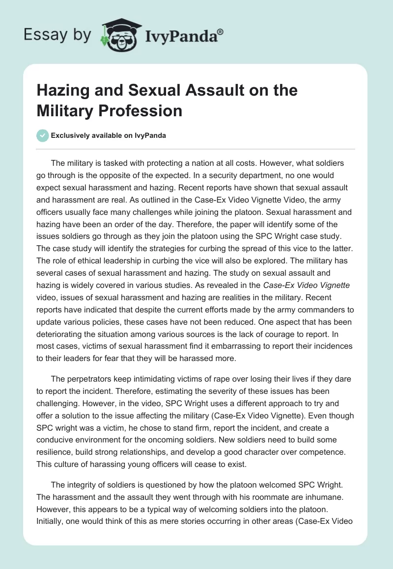 Hazing and Sexual Assault on the Military Profession. Page 1