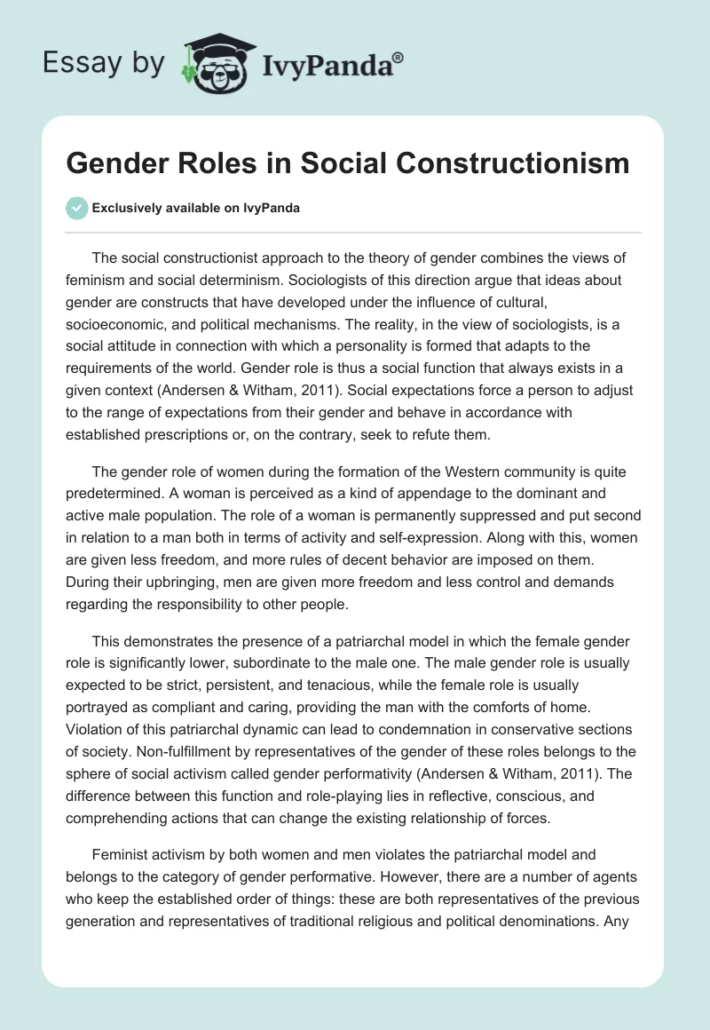 Gender Roles in Social Constructionism. Page 1