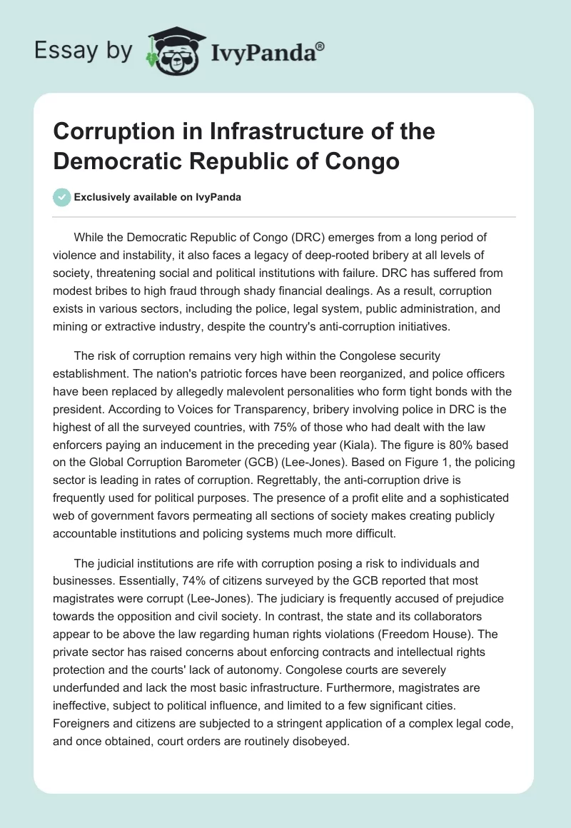 Corruption in Infrastructure of the Democratic Republic of Congo. Page 1