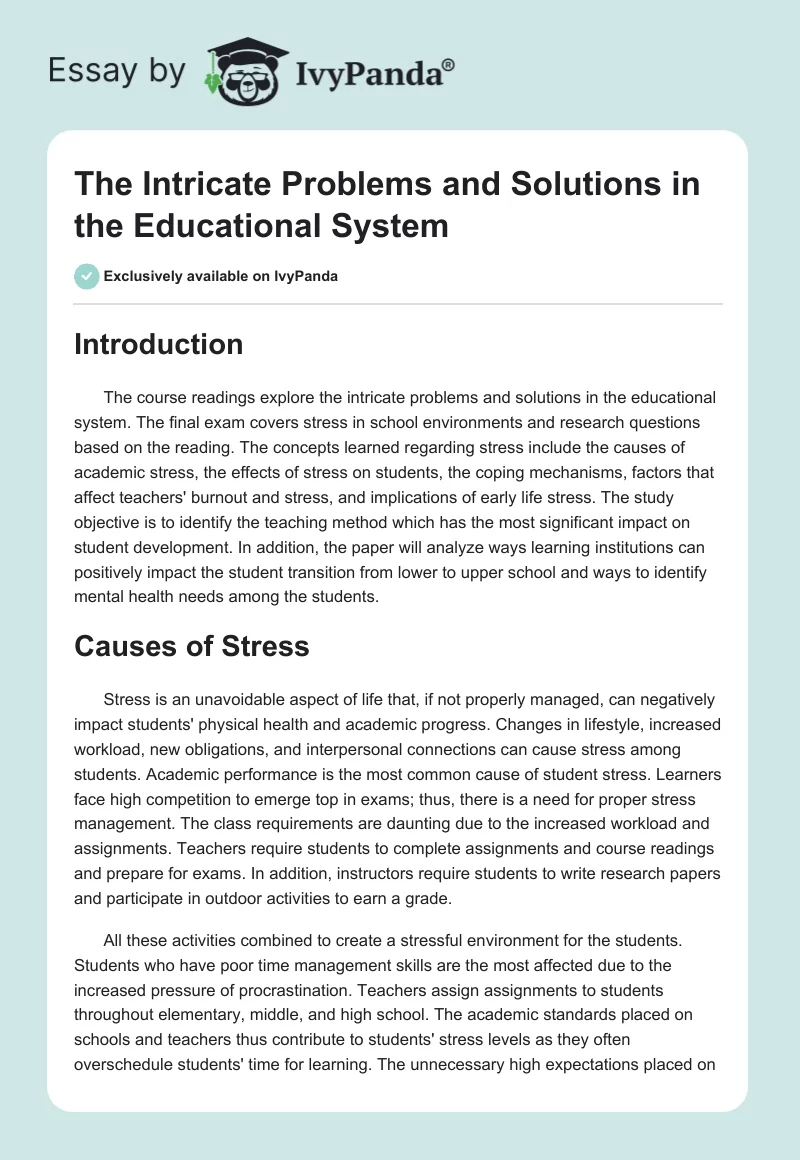 The Intricate Problems and Solutions in the Educational System. Page 1