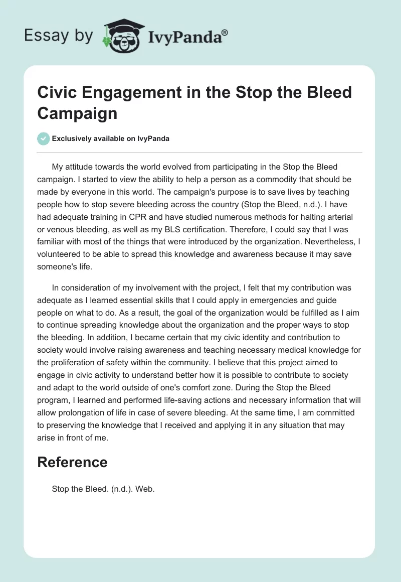 Civic Engagement in the Stop the Bleed Campaign. Page 1