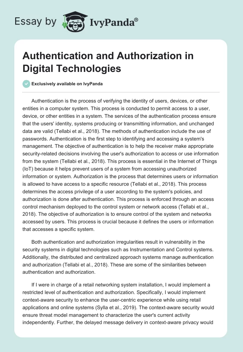 Authentication and Authorization in Digital Technologies. Page 1