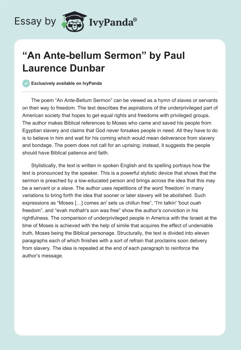 “An Ante-bellum Sermon” by Paul Laurence Dunbar. Page 1