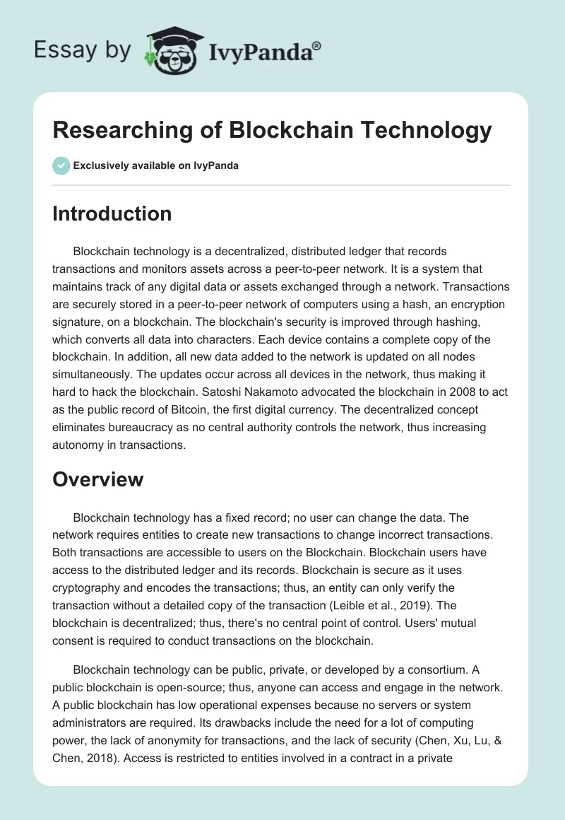 Researching of Blockchain Technology. Page 1