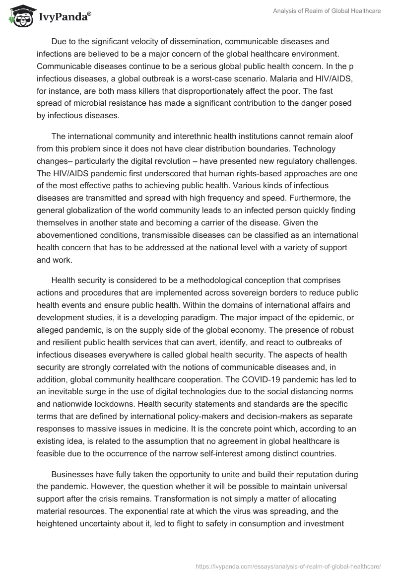 Analysis of Realm of Global Healthcare. Page 2