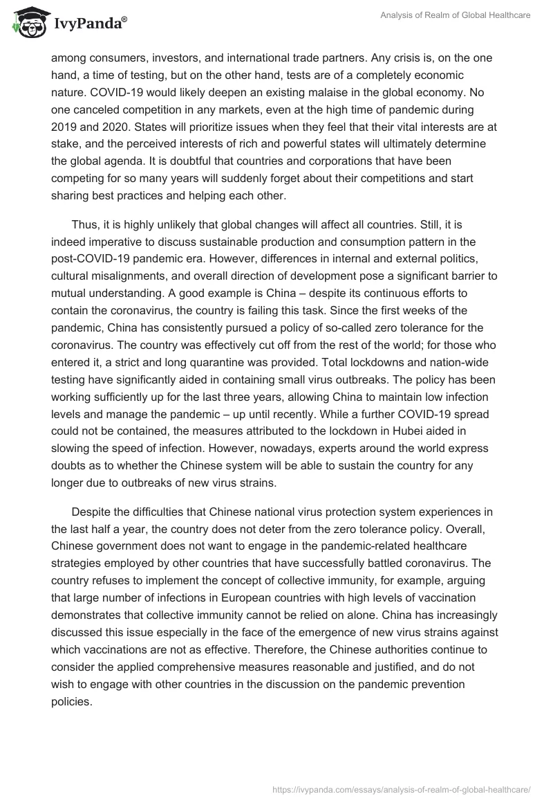 Analysis of Realm of Global Healthcare. Page 3