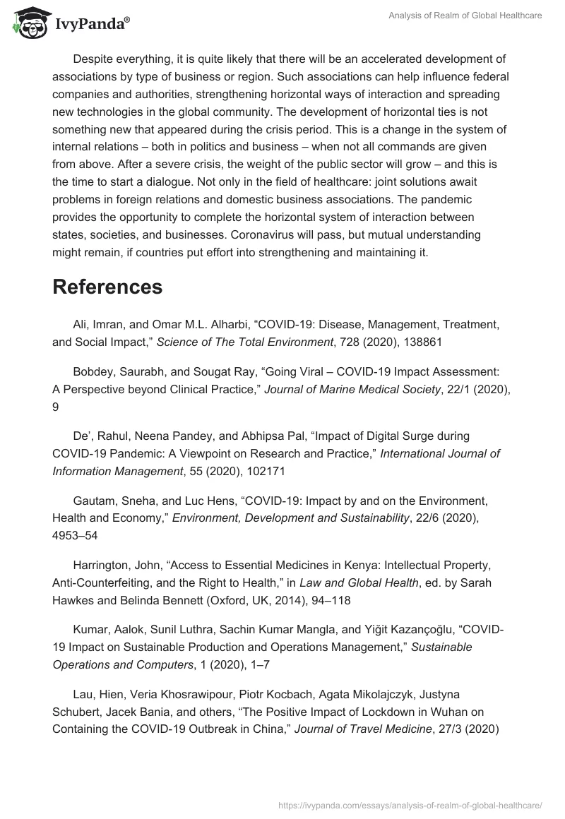 Analysis of Realm of Global Healthcare. Page 4