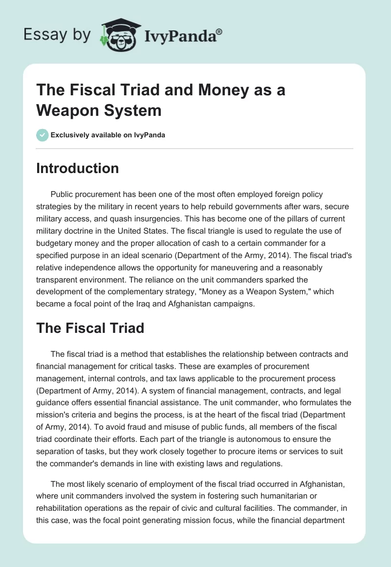 The Fiscal Triad and Money as a Weapon System. Page 1
