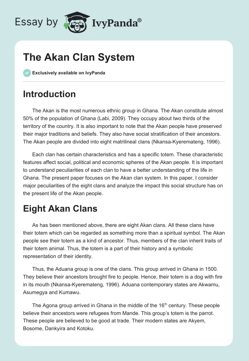 The Akan Clan System. Page 1