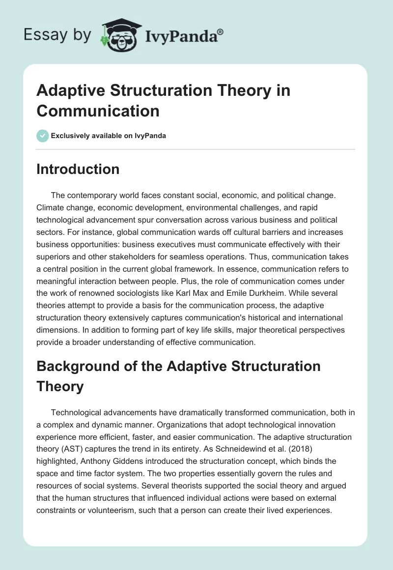 Adaptive Structuration Theory in Communication. Page 1