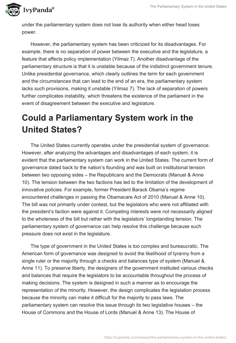 The Parliamentary System in the United States. Page 2