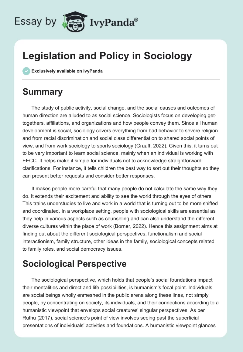 Legislation and Policy in Sociology. Page 1