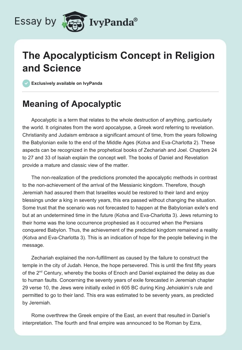 The Apocalypticism Concept in Religion and Science. Page 1