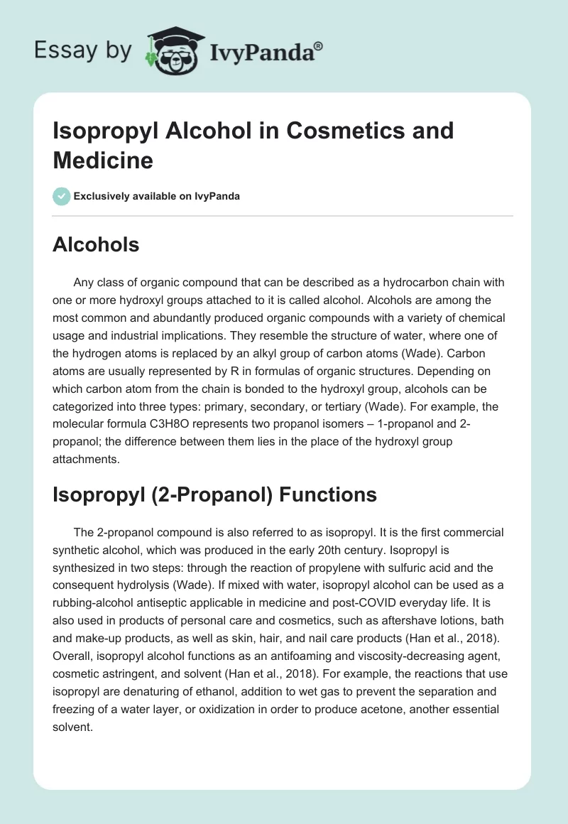 Isopropyl Alcohol in Cosmetics and Medicine. Page 1