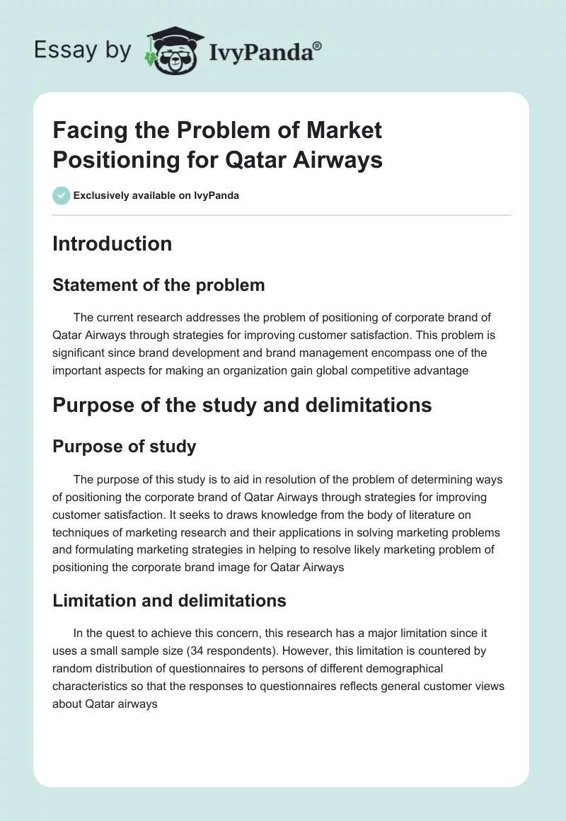 Facing the Problem of Market Positioning for Qatar Airways. Page 1