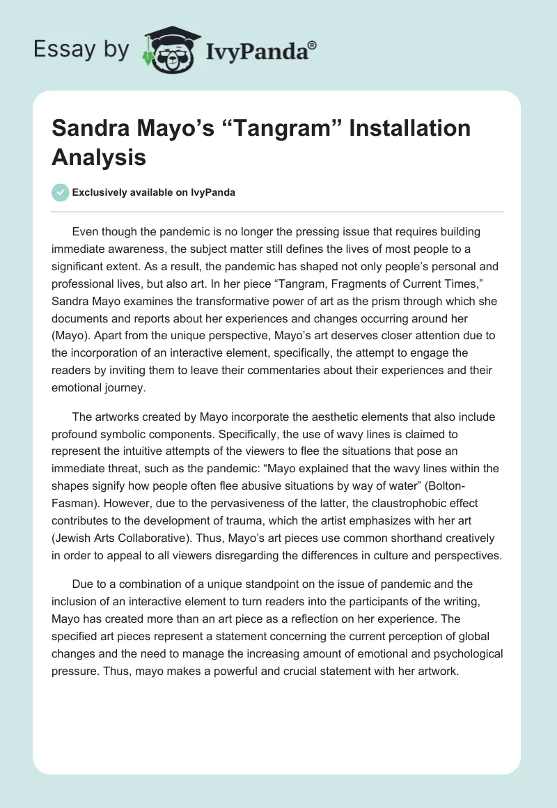 Sandra Mayo’s “Tangram” Installation Analysis. Page 1