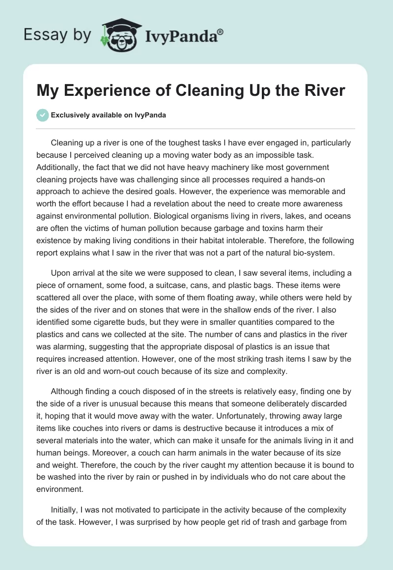 My Experience of Cleaning Up the River. Page 1