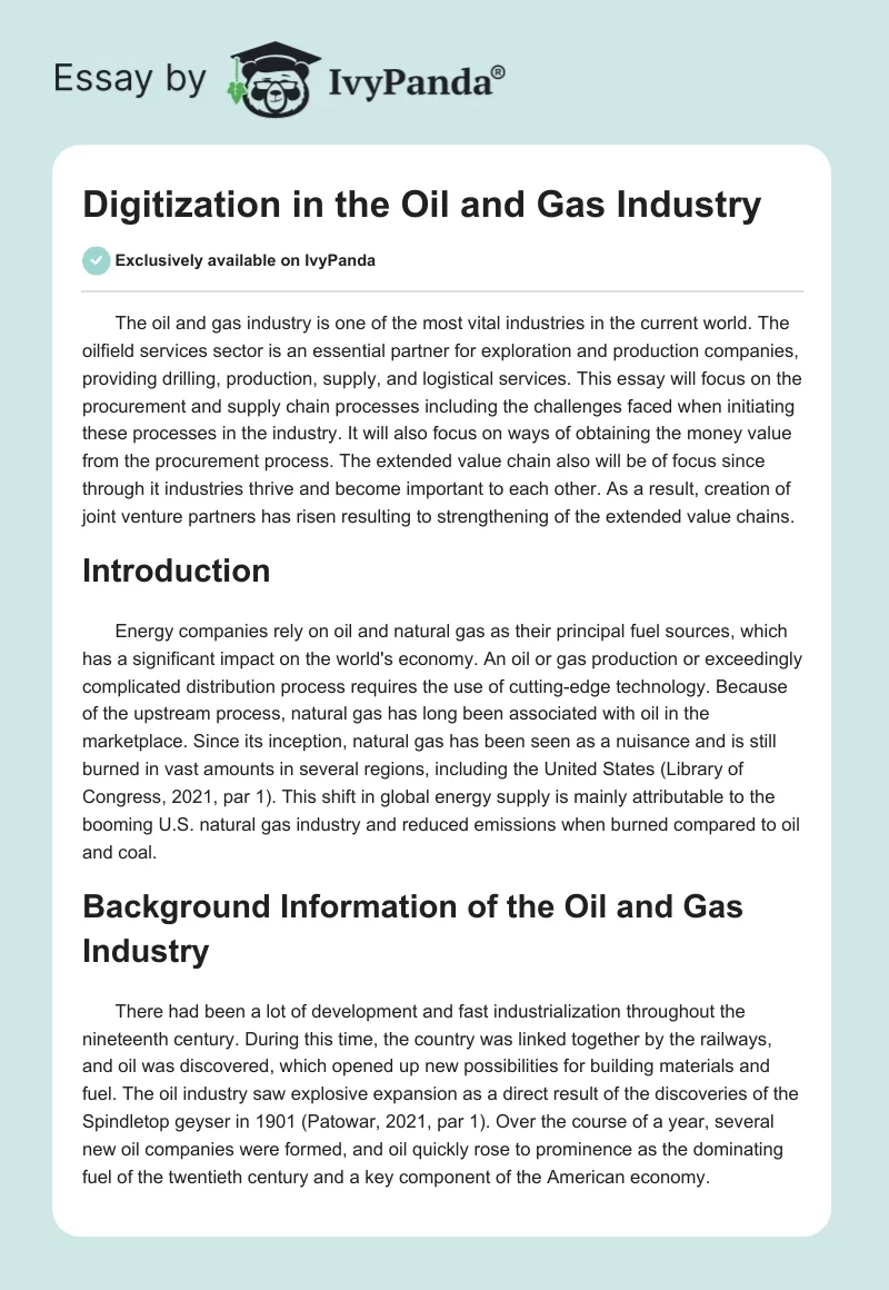 Digitization in the Oil and Gas Industry. Page 1