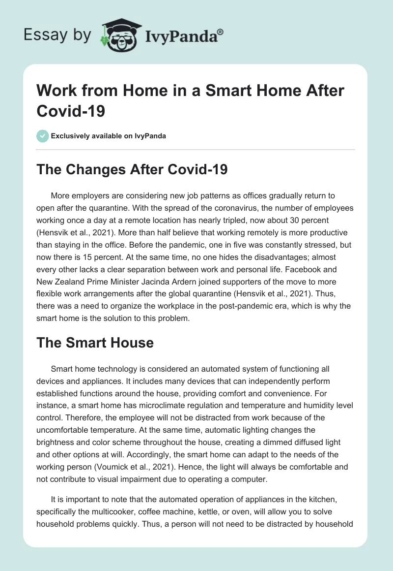 Work From Home in a Smart Home After Covid-19. Page 1