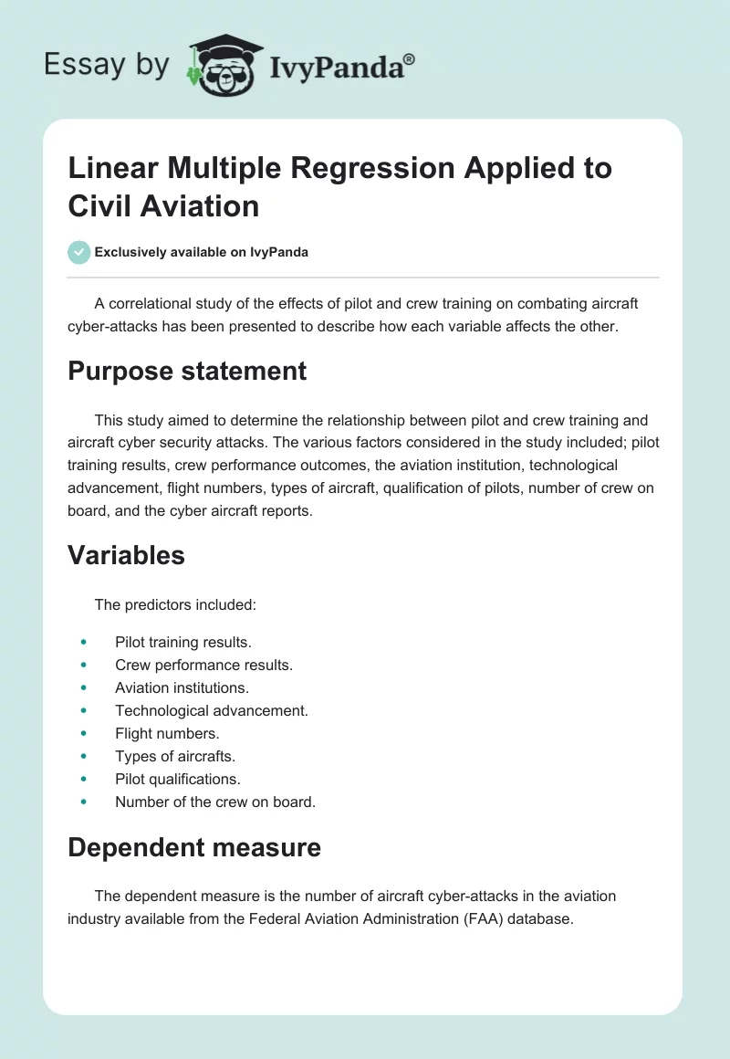 Linear Multiple Regression Applied to Civil Aviation. Page 1