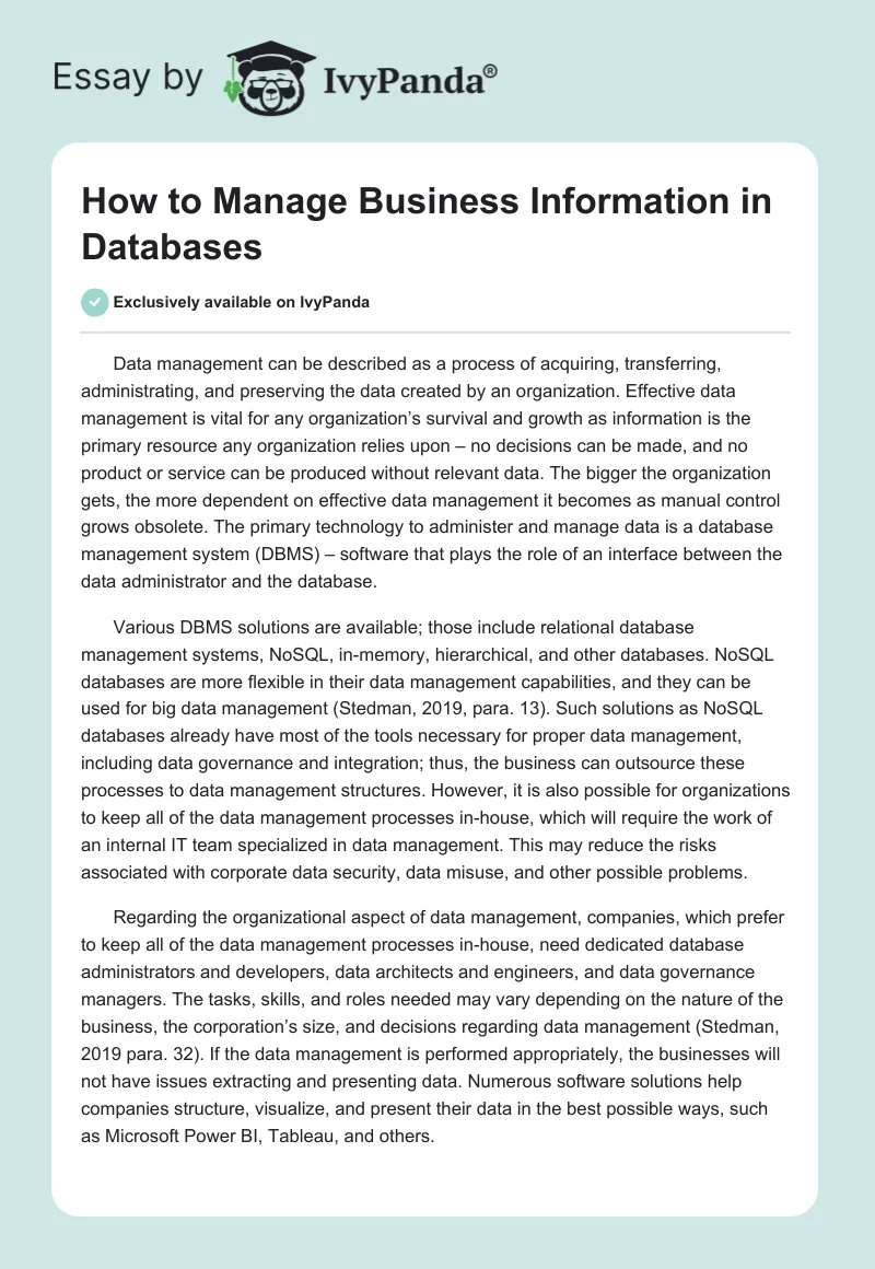 How to Manage Business Information in Databases. Page 1